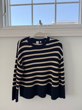 GAP kids Navy and Cream Striped Knit Sweater